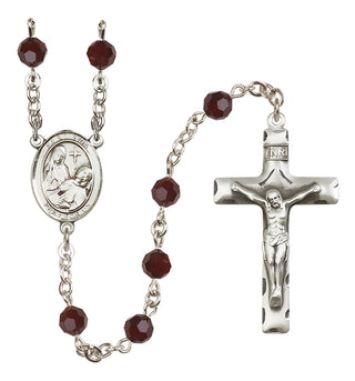 Sterling Silver 6mm Austrian Crystal Saint Fina Rosary in Garnet