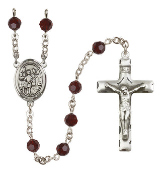 Sterling Silver 6mm Austrian Crystal Saint Vitus Rosary in Garnet