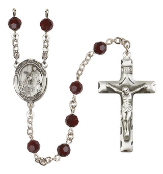 Sterling Silver 6mm Austrian Crystal Saint Jacob of Nisibis Rosary in Garnet
