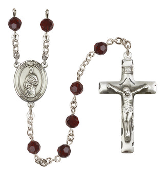 Sterling Silver 6mm Austrian Crystal Saint Eligius Rosary in Garnet