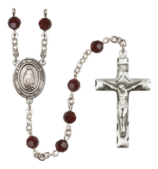 Sterling Silver 6mm Austrian Crystal Our Lady of Good Help Rosary in Garnet