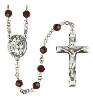 Sterling Silver 6mm Austrian Crystal Guardian Angel w/Children Rosary in Garnet