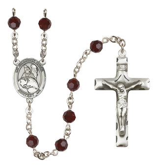 Sterling Silver 6mm Austrian Crystal Guardian Angel Protector Rosary in Garnet