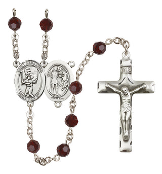 Sterling Silver 6mm Austrian Crystal Saint Sebastian / Baseball Rosary in Garnet