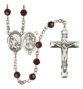 Sterling Silver 6mm Austrian Crystal Saint Sebastian / Football Rosary in Garnet