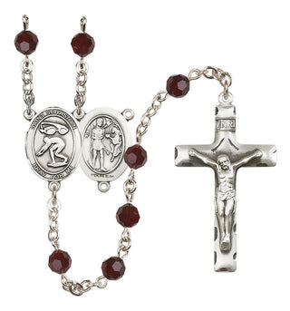 Sterling Silver 6mm Austrian Crystal Saint Sebastian/Swimming Rosary in Garnet
