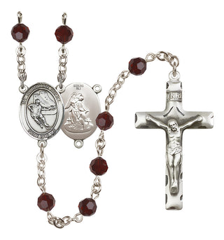 Sterling Silver 6mm Austrian Crystal Guardian Angel/Hockey Rosary in Garnet
