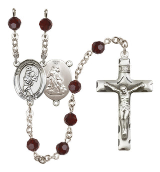 Sterling Silver 6mm Austrian Crystal Guardian Angel/Softball Rosary in Garnet