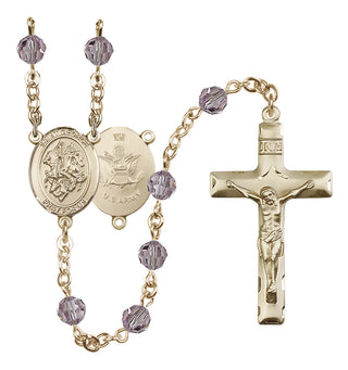 14 Karat Gold-Filled 6mm Austrian Crystal Saint George / Army Rosary in Light Amethyst