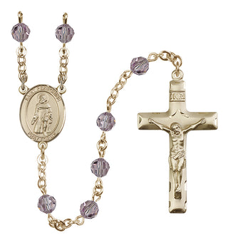 14 Karat Gold-Filled 6mm Austrian Crystal Saint Peregrine Laziosi Rosary in Light Amethyst