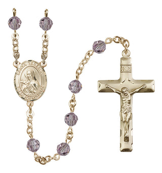 14 Karat Gold-Filled 6mm Austrian Crystal Santa Teresita Rosary in Light Amethyst