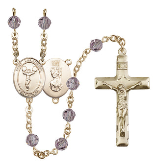 14 Karat Gold-Filled 6mm Austrian Crystal Saint Christopher/Cheerleading Rosary in Light Amethyst
