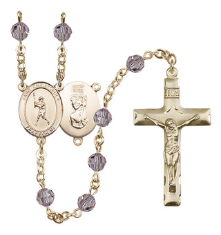 14 Karat Gold-Filled 6mm Austrian Crystal Saint Christopher/Baseball Rosary in Light Amethyst