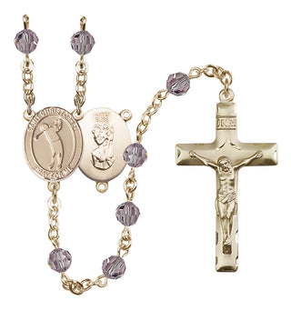 14 Karat Gold-Filled 6mm Austrian Crystal Saint Christopher/Golf Rosary in Light Amethyst