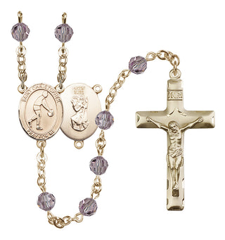 14 Karat Gold-Filled 6mm Austrian Crystal Saint Christopher/Basketball Rosary in Light Amethyst