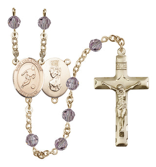 14 Karat Gold-Filled 6mm Austrian Crystal Saint Christopher/Soccer Rosary in Light Amethyst
