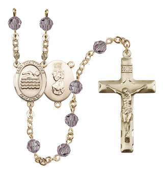 14 Karat Gold-Filled 6mm Austrian Crystal Saint Christopher/Swimming Rosary in Light Amethyst
