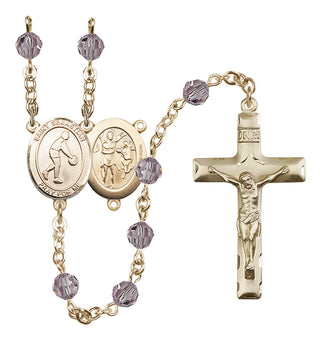 14 Karat Gold-Filled 6mm Austrian Crystal Saint Sebastian/Basketball Rosary in Light Amethyst