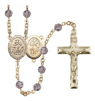 14 Karat Gold-Filled 6mm Austrian Crystal Saint Sebastian/Wrestling Rosary in Light Amethyst