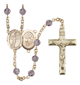 14 Karat Gold-Filled 6mm Austrian Crystal Saint Sebastian / Volleyball Rosary in Light Amethyst