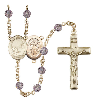 14 Karat Gold-Filled 6mm Austrian Crystal Saint Sebastian / Fishing Rosary in Light Amethyst