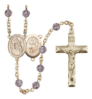 14 Karat Gold-Filled 6mm Austrian Crystal Saint Sebastian / Motorcycle Rosary in Light Amethyst