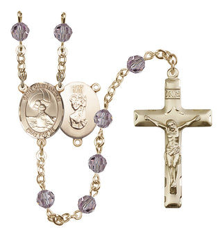 14 Karat Gold-Filled 6mm Austrian Crystal Saint Christopher/Water Polo Women Rosary in Light Amethyst