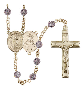 14 Karat Gold-Filled 6mm Austrian Crystal Our Lady of Guadalupe Rosary in Light Amethyst