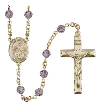 14 Karat Gold-Filled 6mm Austrian Crystal Saint Aaron Rosary in Light Amethyst