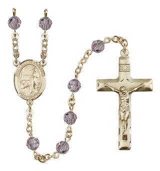 14 Karat Gold-Filled 6mm Austrian Crystal Our Lady of Lourdes Rosary in Light Amethyst