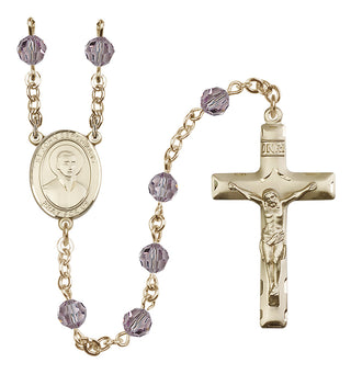 14 Karat Gold-Filled 6mm Austrian Crystal Saint John Berchmans Rosary in Light Amethyst