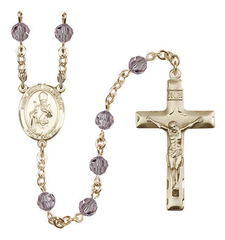 14 Karat Gold-Filled 6mm Austrian Crystal Saint Simon the Apostle Rosary in Light Amethyst