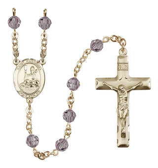 14 Karat Gold-Filled 6mm Austrian Crystal Saint Honorius of Amiens Rosary in Light Amethyst