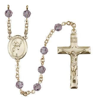 14 Karat Gold-Filled 6mm Austrian Crystal Saint Aidan of Lindesfarne Rosary in Light Amethyst