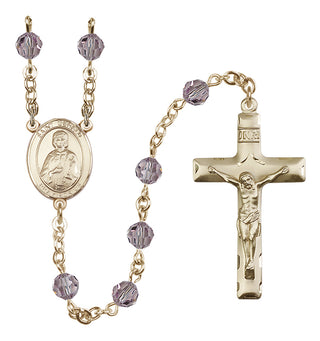14 Karat Gold-Filled 6mm Austrian Crystal Saint Gerald Rosary in Light Amethyst