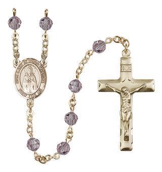 14 Karat Gold-Filled 6mm Austrian Crystal Our Lady of Rosa Mystica Rosary in Light Amethyst