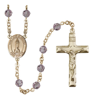 14 Karat Gold-Filled 6mm Austrian Crystal Our Lady of Kibeho Rosary in Light Amethyst