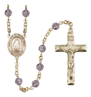 14 Karat Gold-Filled 6mm Austrian Crystal Our Lady of Good Help Rosary in Light Amethyst