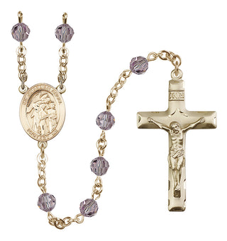 14 Karat Gold-Filled 6mm Austrian Crystal Guardian Angel w/Children Rosary in Light Amethyst