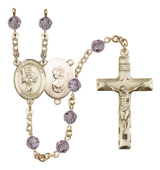 14 Karat Gold-Filled 6mm Austrian Crystal Saint Christopher/Baseball Rosary in Light Amethyst