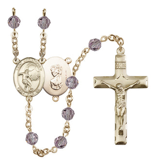 14 Karat Gold-Filled 6mm Austrian Crystal Saint Christopher / Football Rosary in Light Amethyst