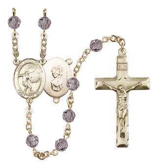 14 Karat Gold-Filled 6mm Austrian Crystal Saint Christopher/Soccer Rosary in Light Amethyst