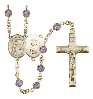 14 Karat Gold-Filled 6mm Austrian Crystal Saint Christopher/Golf Rosary in Light Amethyst