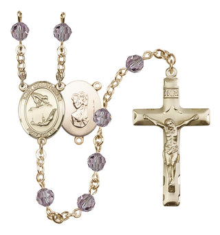14 Karat Gold-Filled 6mm Austrian Crystal Saint Christopher/Gymnastics Rosary in Light Amethyst