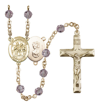 14 Karat Gold-Filled 6mm Austrian Crystal Saint Christopher / Choir Rosary in Light Amethyst
