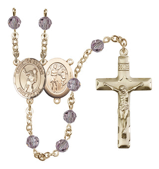 14 Karat Gold-Filled 6mm Austrian Crystal Saint Sebastian/Lacrosse Rosary in Light Amethyst