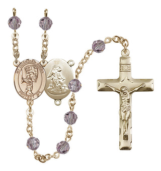 14 Karat Gold-Filled 6mm Austrian Crystal Guardian Angel/Baseball Rosary in Light Amethyst