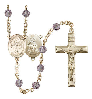 14 Karat Gold-Filled 6mm Austrian Crystal Guardian Angel/Basketball Rosary in Light Amethyst