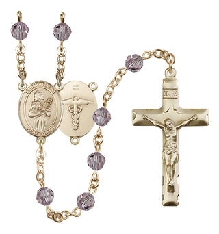 14 Karat Gold 6mm Austrian Crystal Saint Agatha / Nurse Rosary in Light Amethyst