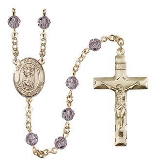 14 Karat Gold 6mm Austrian Crystal San Cristobal Rosary in Light Amethyst